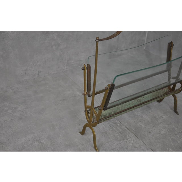 Mid-Century Modern Glass and Brass Magazine Rack, 1950s For Sale - Image 3 of 10