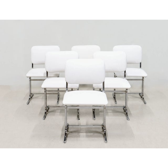 Vintage Italian Chrome-Plated Metal Chairs with White Leather Seats, 1970s, Set of 6 For Sale - Image 9 of 9
