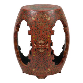 Vintage Chinese Red Lacquered Garden Seat For Sale