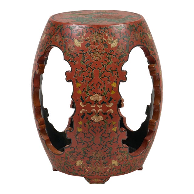 Vintage Chinese Red Lacquered Garden Seat For Sale