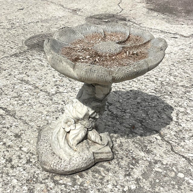 Late 20th Century Vintage Boho Cast Concrete Flower Bird Bath For Sale - Image 5 of 10