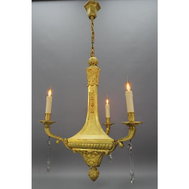 French Louis XVI Style Bronze 3-Light Chandelier, Early 20th Century For Sale - Image 4 of 18