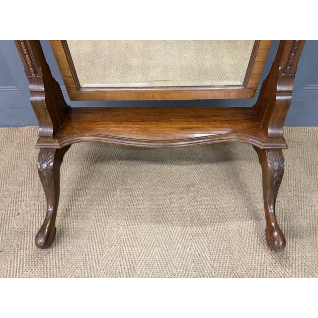 Queen Anne Style Walnut Cheval Mirror, 1920 For Sale - Image 11 of 14