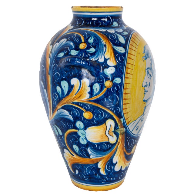 Pair Antique 18thC Italian Majolica Pottery Portrait Vases Apothecary Jars 1700 For Sale - Image 11 of 18