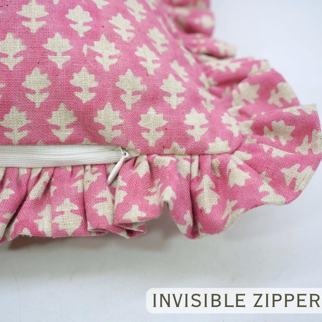 Handmade Block Print Frill Pillow Cover Pinkcity Bhoomian Both Side Printed Cushion- 26x26 Inch For Sale - Image 4 of 6