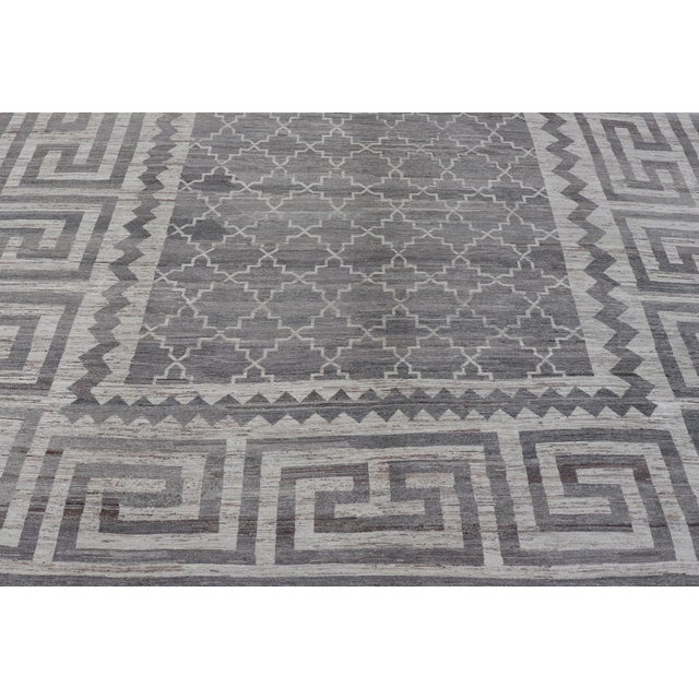 2020s Modern Hand-Knotted Khotan Rug in Wool With Sub-Geometric & Greek Key Design For Sale - Image 5 of 12