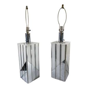 1980's Pair of Acrylic and Chrome Table Lamps