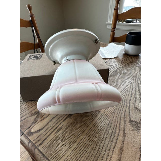 Vintage Pink and White Shade on White Metal Flush Mount Fixture For Sale - Image 4 of 6