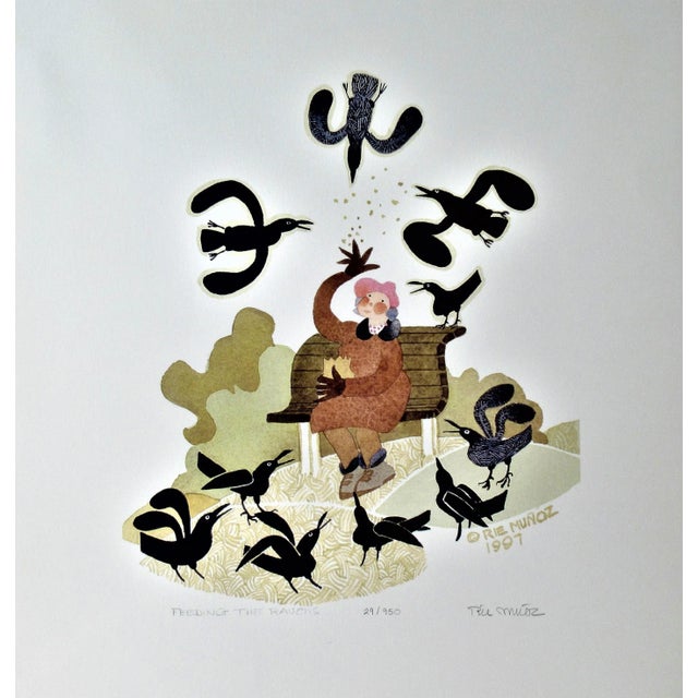 Printmaking Materials Rie Munoz, Feeding the Ravens, 1997 For Sale - Image 7 of 7