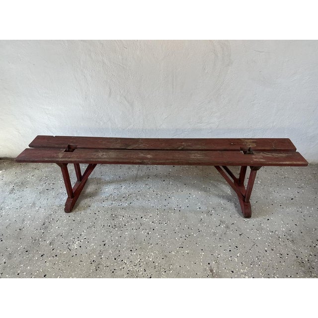 Earls 20th Century Rustic Swedish Wood Bench with Patinated Red For Sale - Image 3 of 18