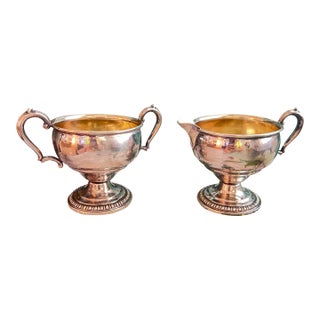 Antique Wm Rogers MFG Co Sterling Silver Trophy Style Cream & Sugar For Sale
