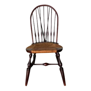19th Century Antique English Country Style Walnut Spindle-Back Rush Seat Windsor Chair