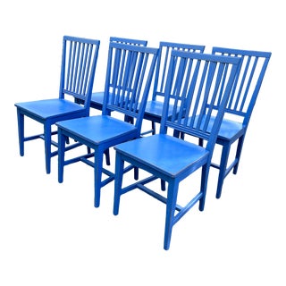 Crate Barrel Italian Solid Wood Dining Chairs Set of 6 For Sale