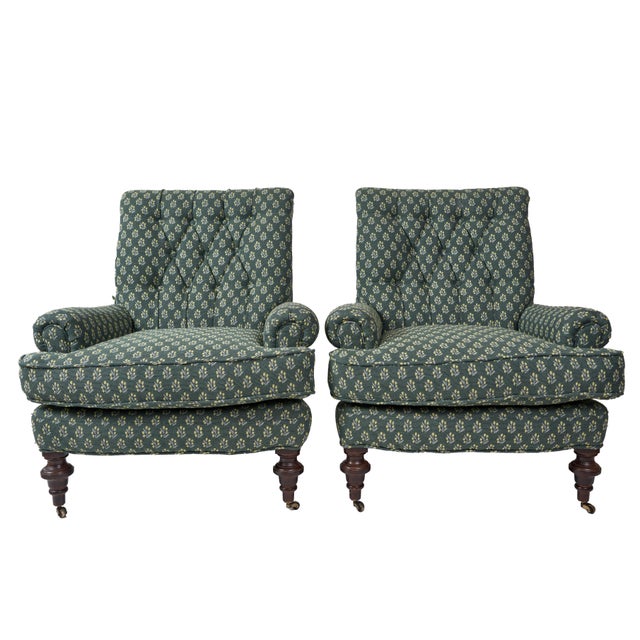 Late 20th Century Late 20th Century Pair of Ferrick Mason Upholstered Tufted Club Chairs For Sale - Image 5 of 7