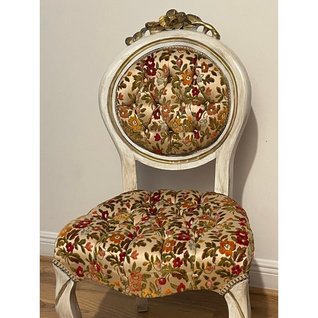 1970s Vintage Regency Cut Velvet Distressed Dining Chair For Sale - Image 5 of 8
