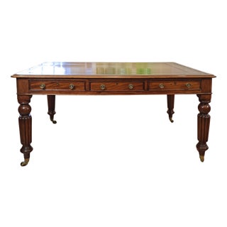 19th Century English Victorian Walnut Partner’s Desk With Leather Top For Sale