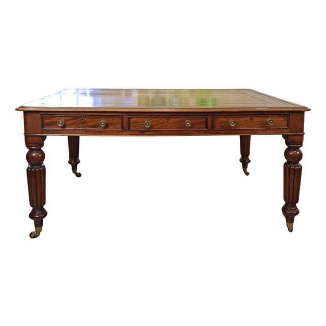 19th Century English Victorian Walnut Partner’s Desk With Leather Top For Sale