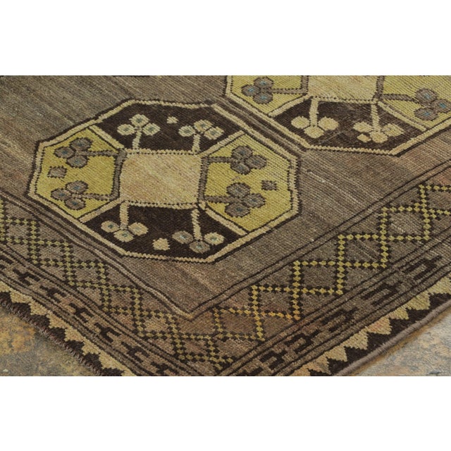 Traditional Vintage Bokhara Rug in Green With Bold Octagon Geometric Grid - Rug & Kilim For Sale - Image 3 of 9