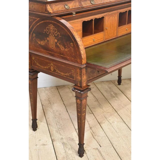 Sheraton Revival Marquetry Inlaid Cylinder Desk For Sale - Image 14 of 18