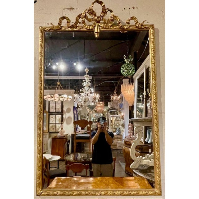 19th C French Louis XVI Giltwood Ribbon Mirror For Sale - Image 10 of 10