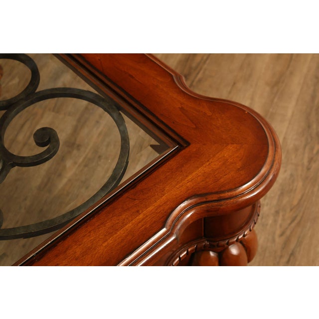 Early 21st Century Ethan Allen Tuscany Glass Top Coffee Table With Iron Scroll Base For Sale - Image 5 of 18