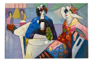 Contemporary "Modern Cafe" Original Oil Painting by R. Harrison 21st C