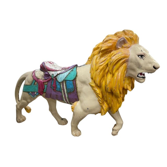 1960s Large Vintage Hand-Painted Carousel Lion Carnival Figure, 80" Long For Sale - Image 5 of 8