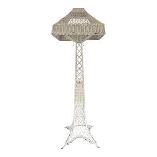 Early 20th C. Eiffel Tower White Wicker Floor Lamp For Sale