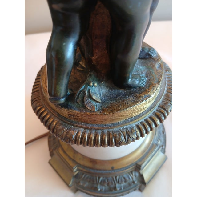 Metal Antique Brass, Bronze, and Marble Cherub Bouillotte Lamp For Sale - Image 7 of 18