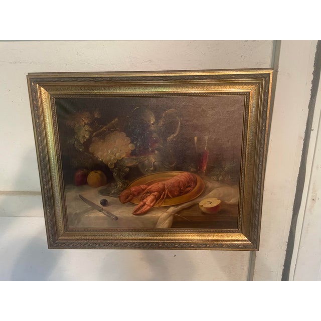 English European Art Oil Painting With Lobster For Sale - Image 3 of 6