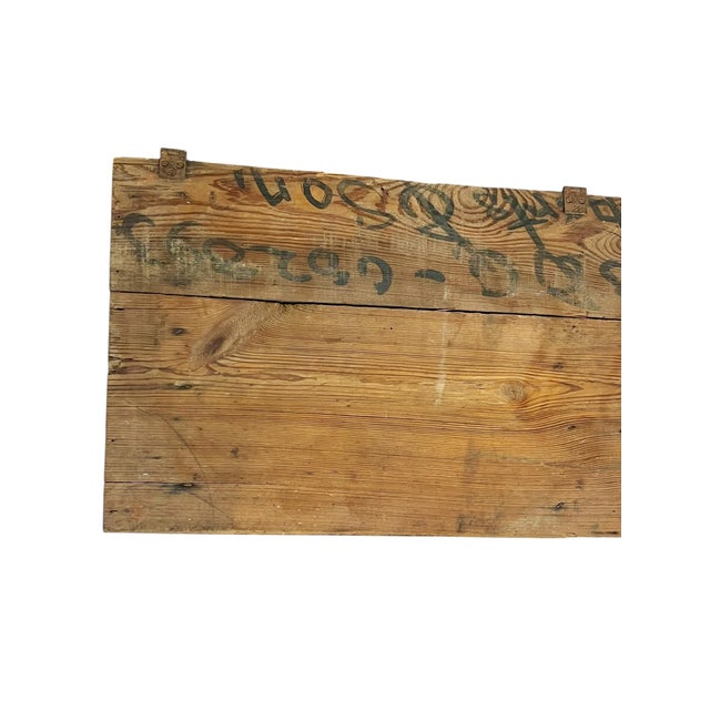 Black Antique Handmade Folk Art Wood Box Crate Table With Wheels For Sale - Image 8 of 17