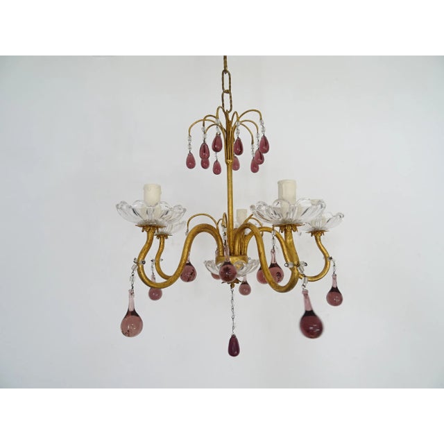 French Amethyst Murano Drops Crystal Bobeches Chandelier, C 1920 For Sale - Image 9 of 9