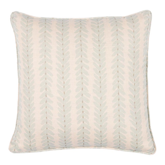 Schumacher X Veere Grenney Woodperry 18" Pillow in Aqua For Sale