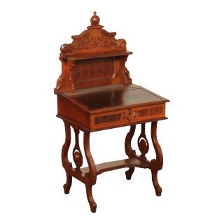 Antique Victorian Carved Walnut Secretary Desk For Sale