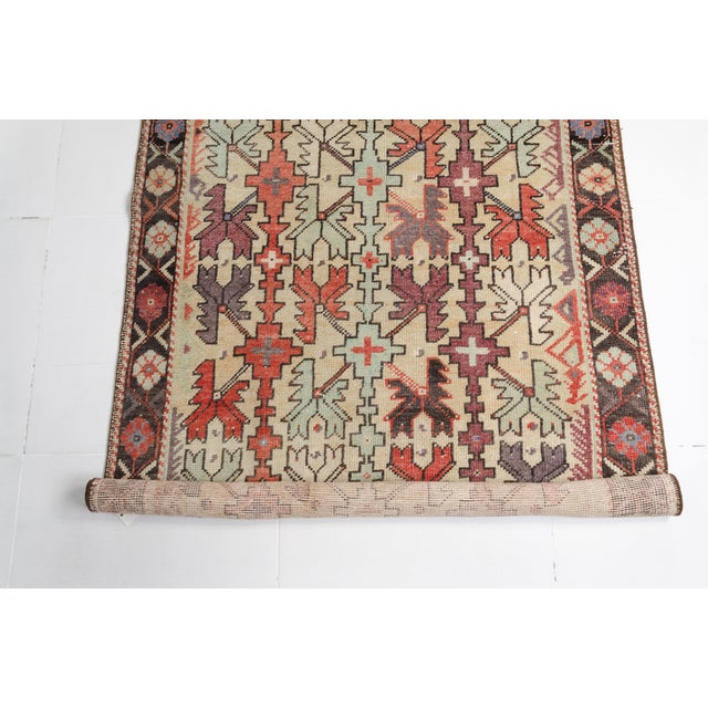 Tan Vintage Turkish Tribal Rug, Geometric Cross Pattern Area Rug For Sale - Image 8 of 10