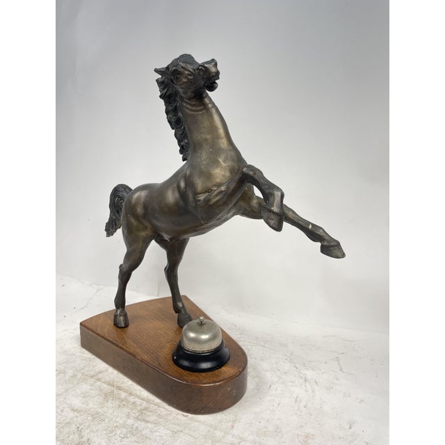 Bronze Horse Sculpture with Walnut Base and Reception Bell, 1940s For Sale - Image 3 of 18
