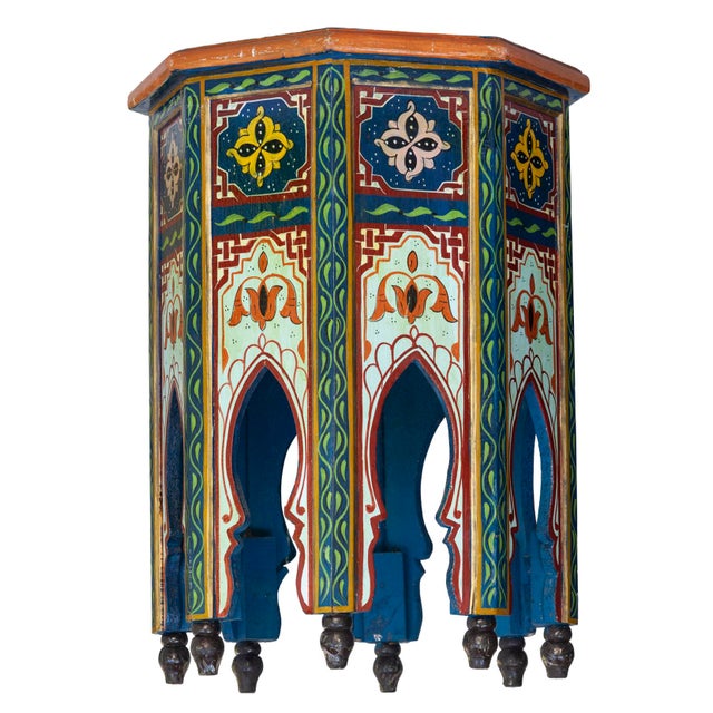 Moroccan Pair Of Vintage Hand Painted Moroccan Side Tables For Sale - Image 3 of 14