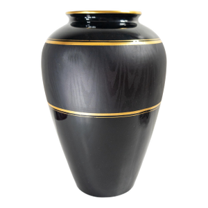 Early 20th Century Bohemian Czech Art Glass Vase With Gilt Bands and Acid Etched Wood Grain