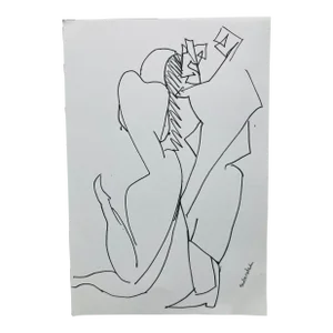 Ink Drawing Original by Erik Sulander Avant Garde Composition, Signed.