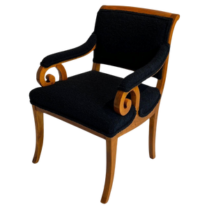 Biedermeier Armchair, Solid Beech, Black Boucle, South Germany circa 1830