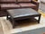 Transitional Arhaus Kent Leather Ottoman With Lower Trays For Sale - Image 3 of 14