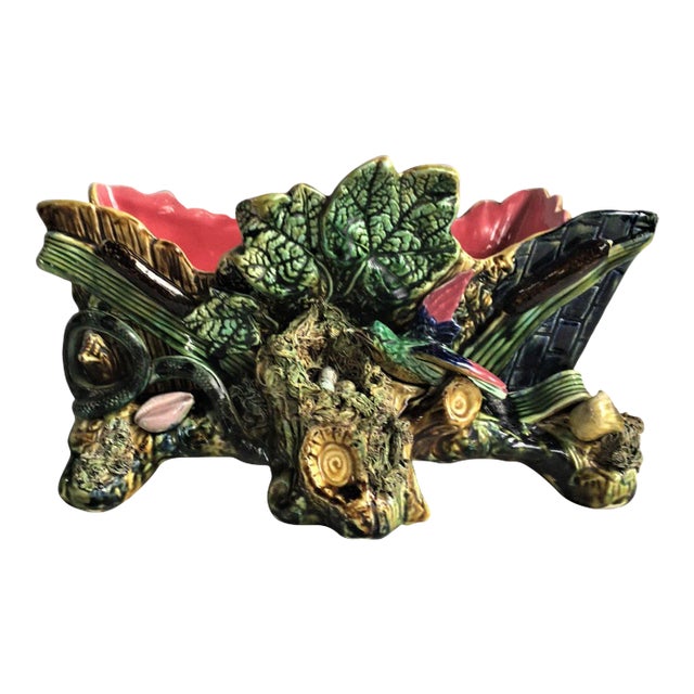 Large French Majolica Bird and Snake Jardinière, circa 1890 For Sale