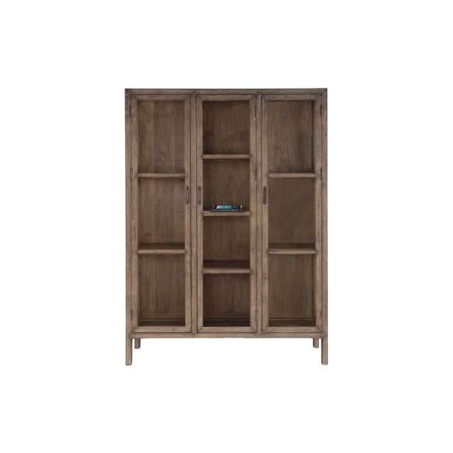 Elegant three-door wood cabinet featuring glass panes that showcase your finest collections. Each door combines solid wood...