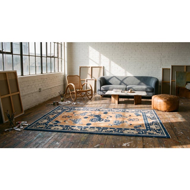 Textile 1890s Orange Peach Qing Antique Chinese Ningxia Rug 4' 6" X 6' Handknotted Wool Carpet For Sale - Image 7 of 7