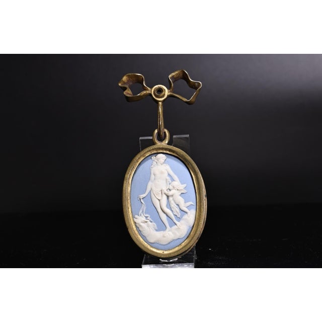 Ceramic Antique 19th Century Wedgwood Light Blue Jasperware Plaque of Venus and Cupid in a Gilt Frame For Sale - Image 7 of 7