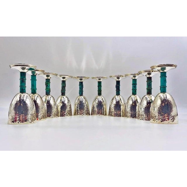 1980s Set of 10 Emilia Castillo Silver-Plated Goblets W/ Verdigris Stems For Sale - Image 13 of 18