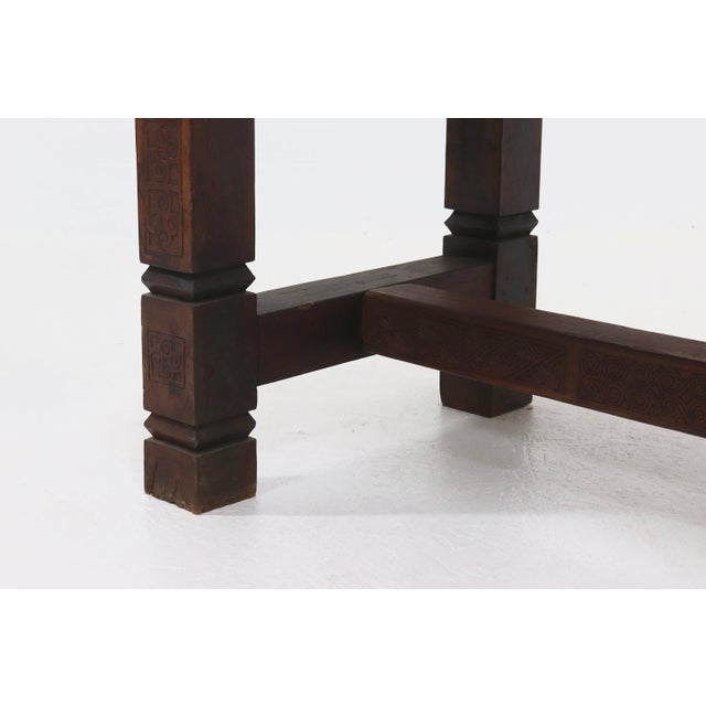 Brown Vintage Asian Handcarved Tropical Wooden Dining Table, 1920s For Sale - Image 8 of 17