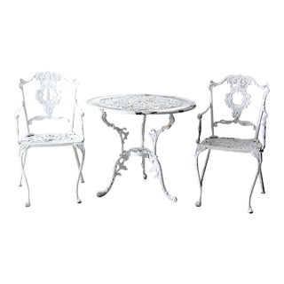 Vintage White Garden Patio Table Set For Sale