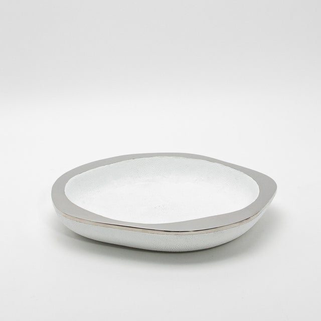 Modern Bowl in White Shagreen With Stainless Steel Details by R&y Augousti For Sale - Image 3 of 7