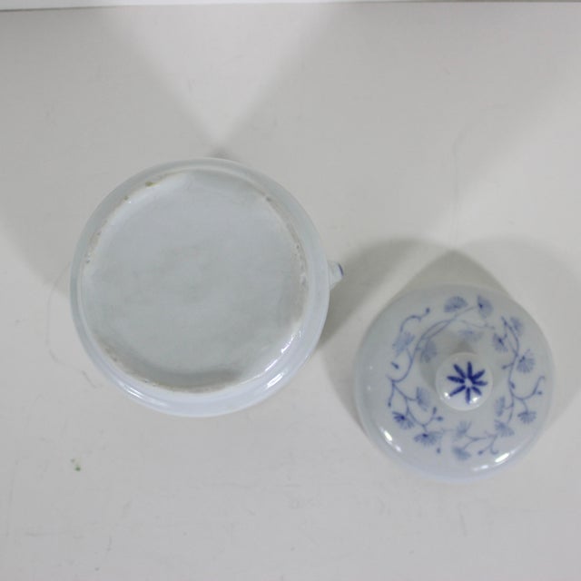 Small Vintage Chinoiserie Asian Koi Fish Canister Lidded Jar or Pot, Ceramic With Lid Blue and White For Sale - Image 9 of 10